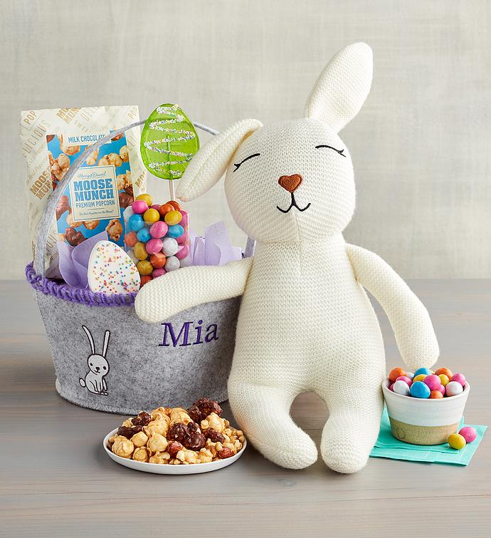 Personalized Easter Gift Basket with Plush Bunny